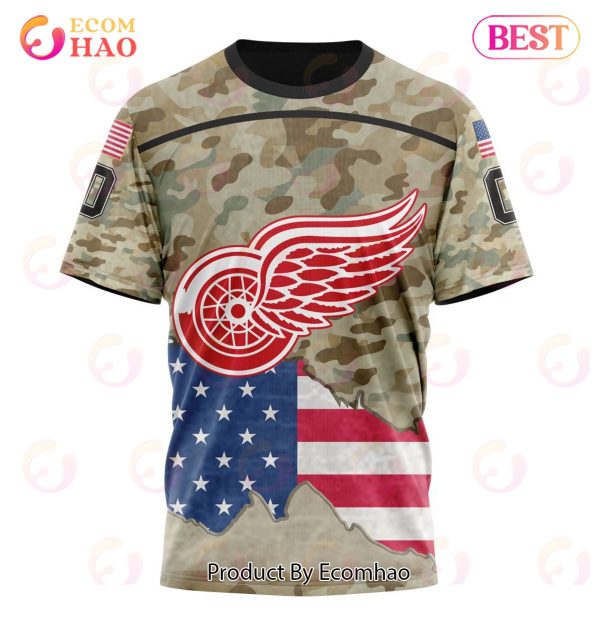 NHL Detroit Red Wings Specialized Kits For United State With Camo Color 3D Hoodie