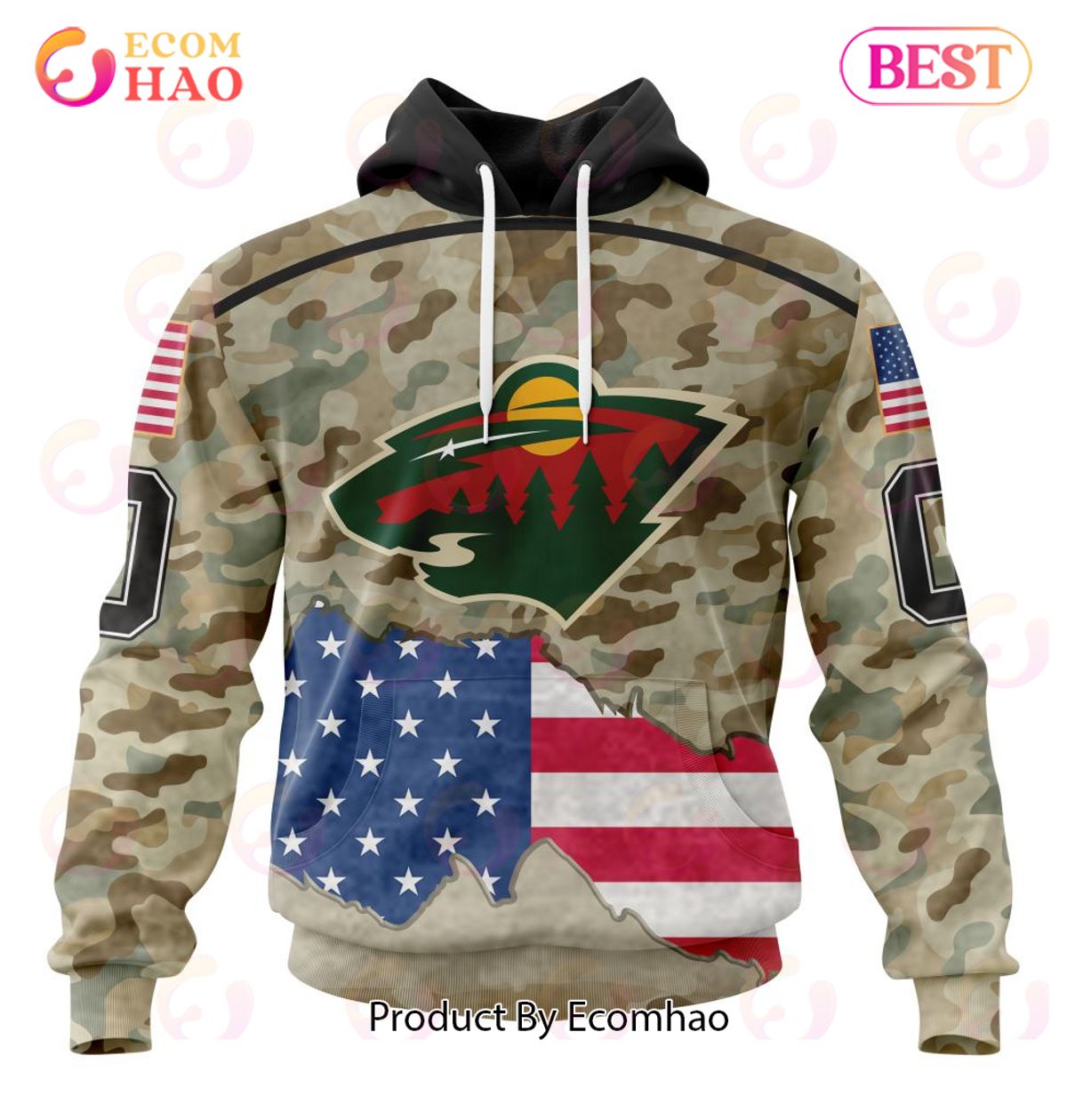 NHL Minnesota Wild Specialized Kits For United State With Camo Color 3D Hoodie