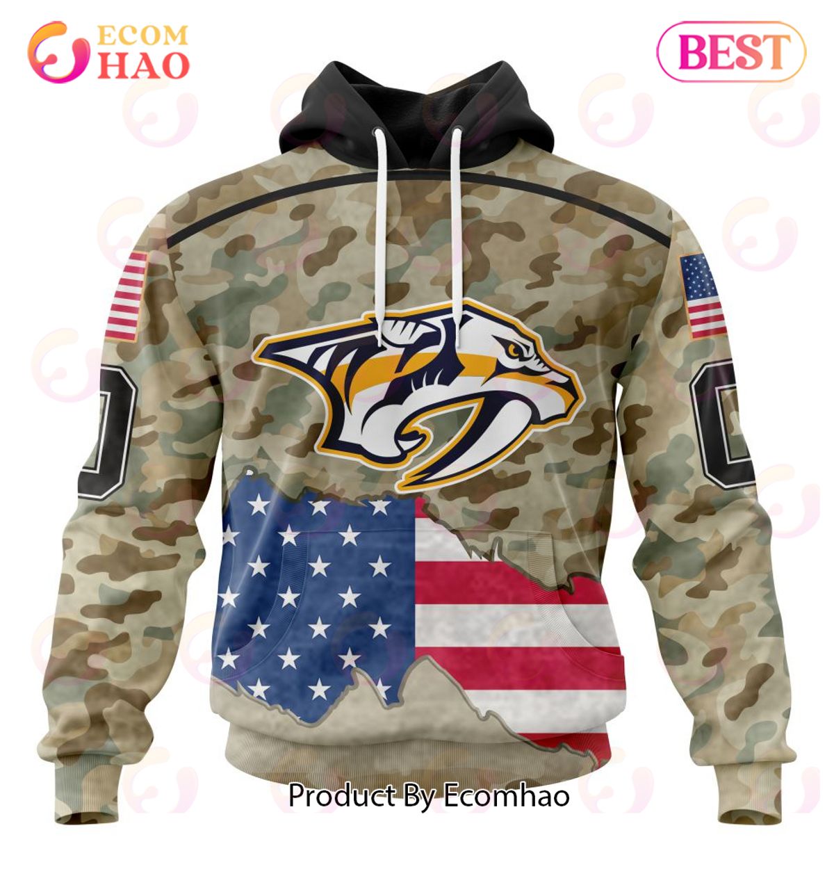 NHL Nashville Predators Specialized Kits For United State With Camo Color 3D Hoodie