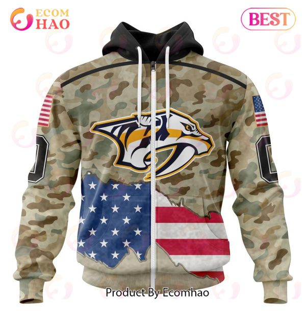 NHL Nashville Predators Specialized Kits For United State With Camo Color 3D Hoodie