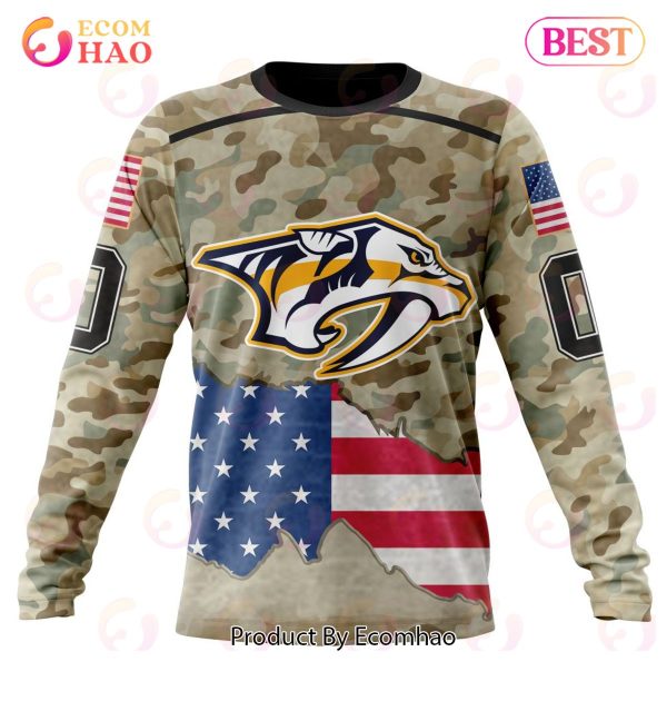 NHL Nashville Predators Specialized Kits For United State With Camo Color 3D Hoodie