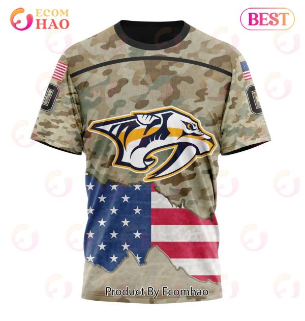 NHL Nashville Predators Specialized Kits For United State With Camo Color 3D Hoodie