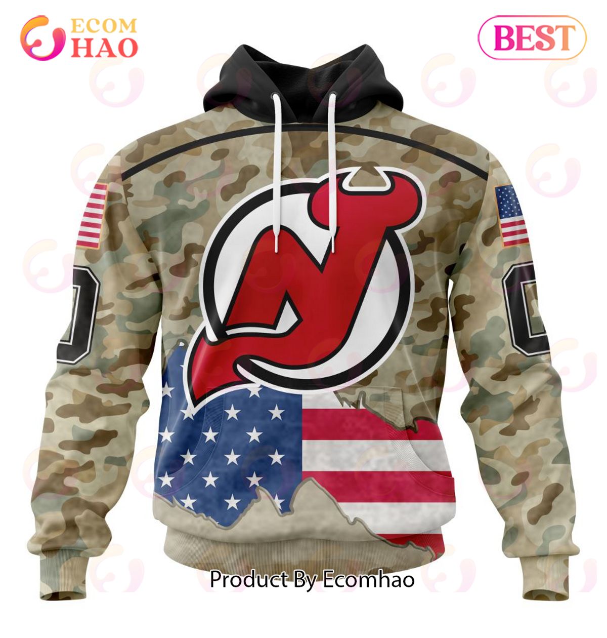 NHL New Jersey Devils Specialized Kits For United State With Camo Color 3D Hoodie