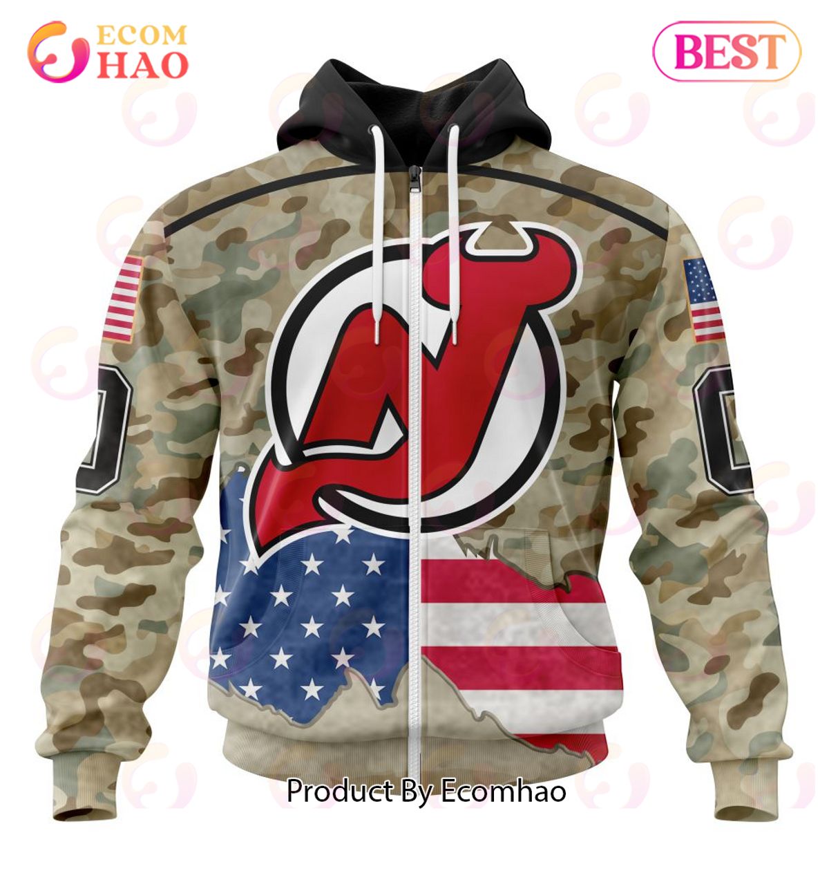 NHL New Jersey Devils Specialized Kits For United State With Camo Color 3D Hoodie