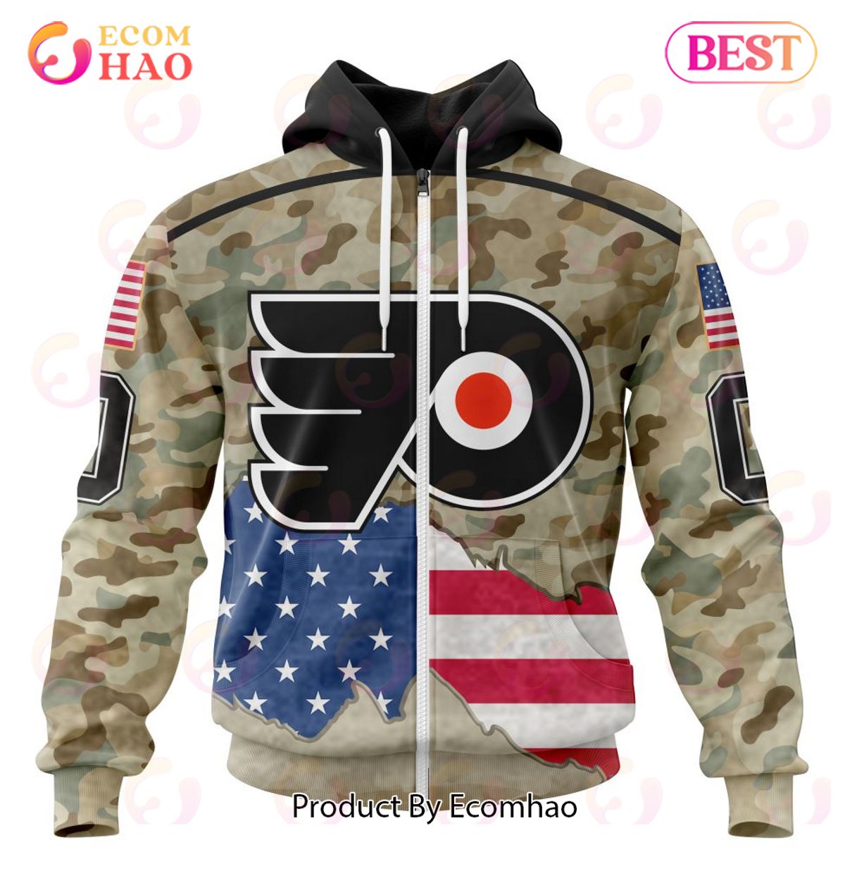 NHL Philadelphia Flyers Specialized Kits For United State With Camo Color 3D Hoodie