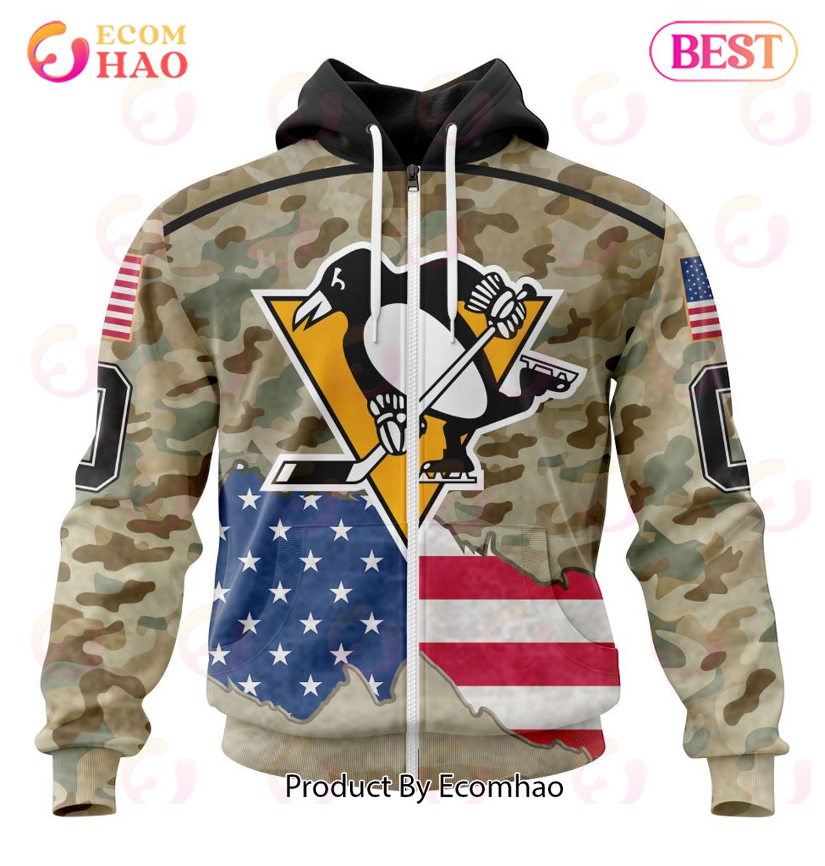 NHL Pittsburgh Penguins Specialized Kits For United State With Camo Color 3D Hoodie