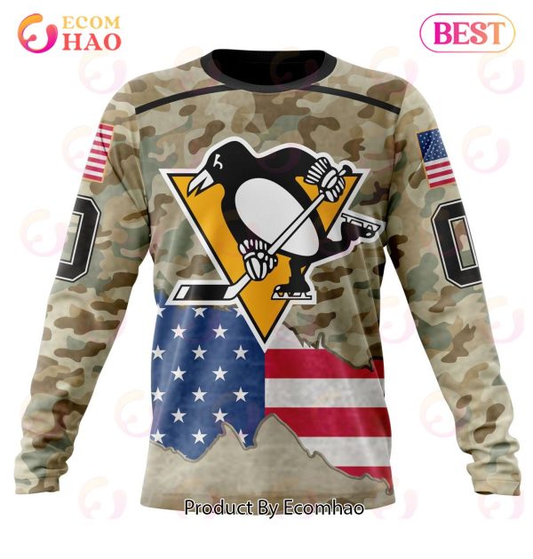 NHL Pittsburgh Penguins Specialized Kits For United State With Camo Color 3D Hoodie