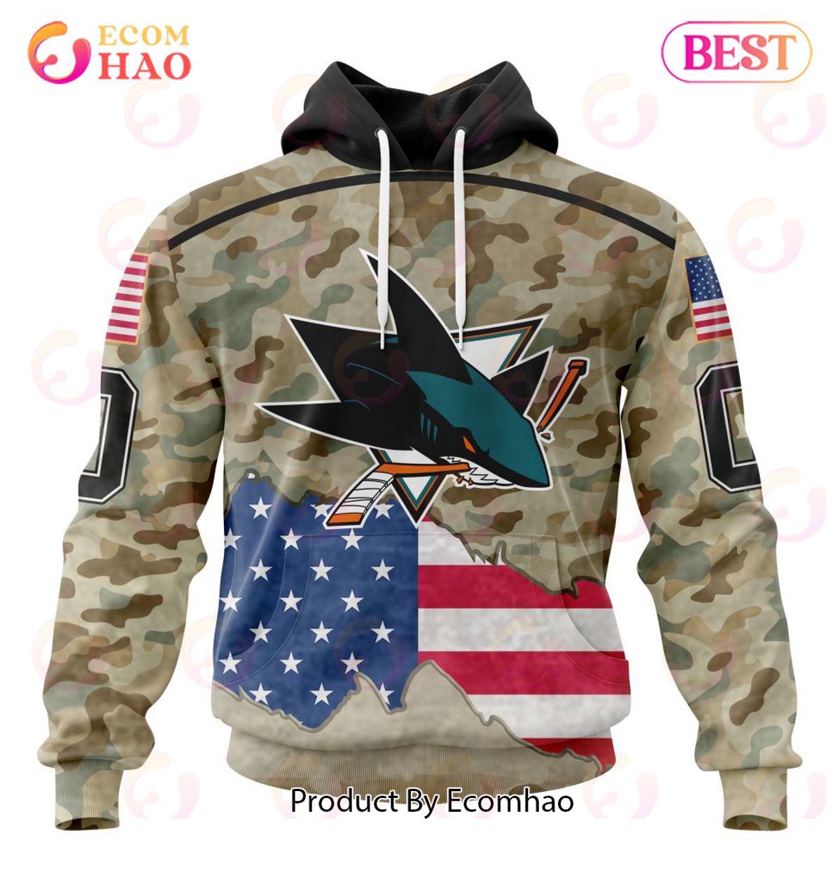 NHL San Jose Sharks Specialized Kits For United State With Camo Color 3D Hoodie
