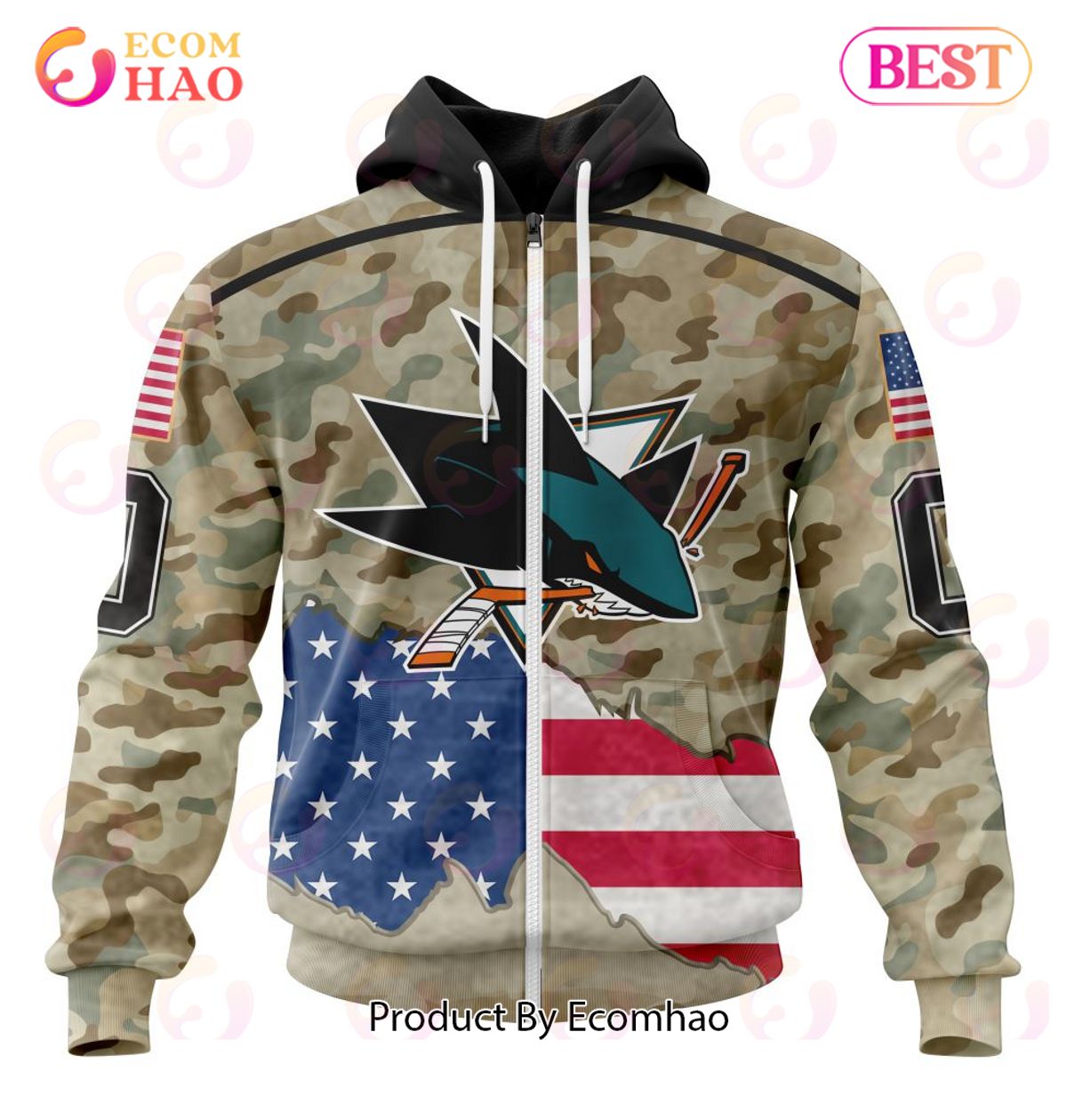 NHL San Jose Sharks Specialized Kits For United State With Camo Color 3D Hoodie