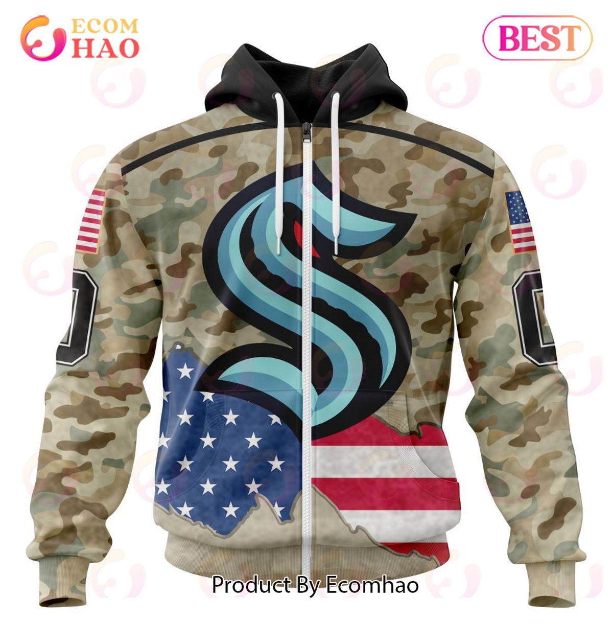 NHL Seattle Kraken Specialized Kits For United State With Camo Color 3D Hoodie