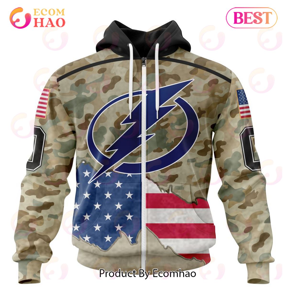 NHL Tampa Bay Lightning Specialized Kits For United State With Camo Color 3D Hoodie