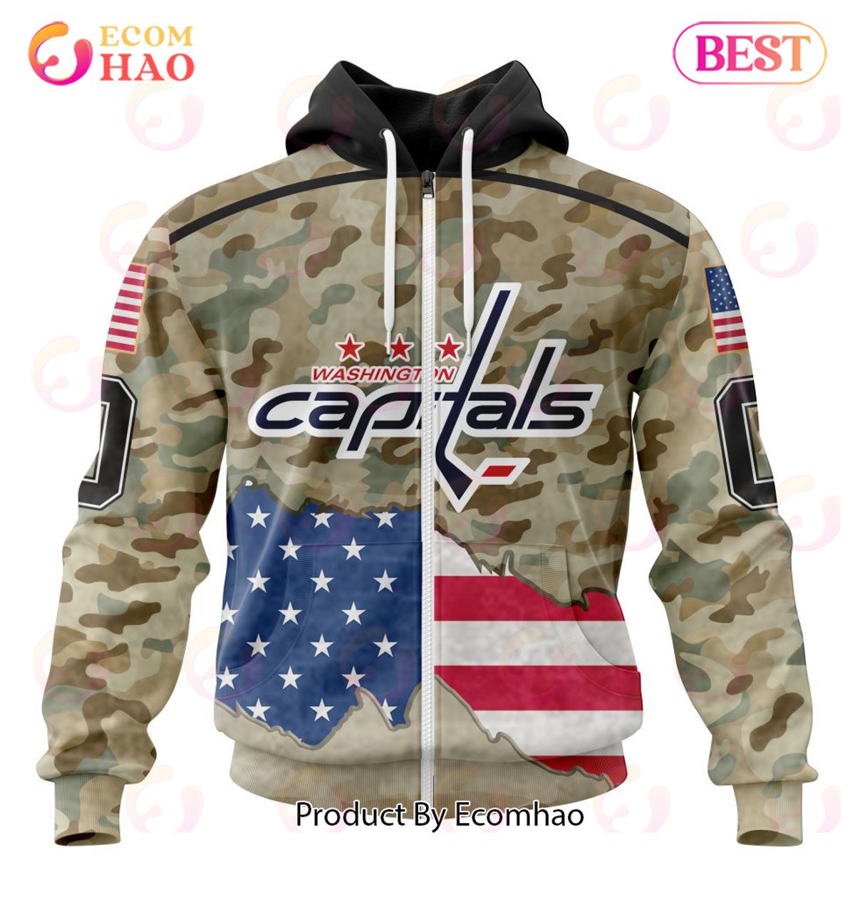 NHL Washington Capitals Specialized Kits For United State With Camo Color 3D Hoodie