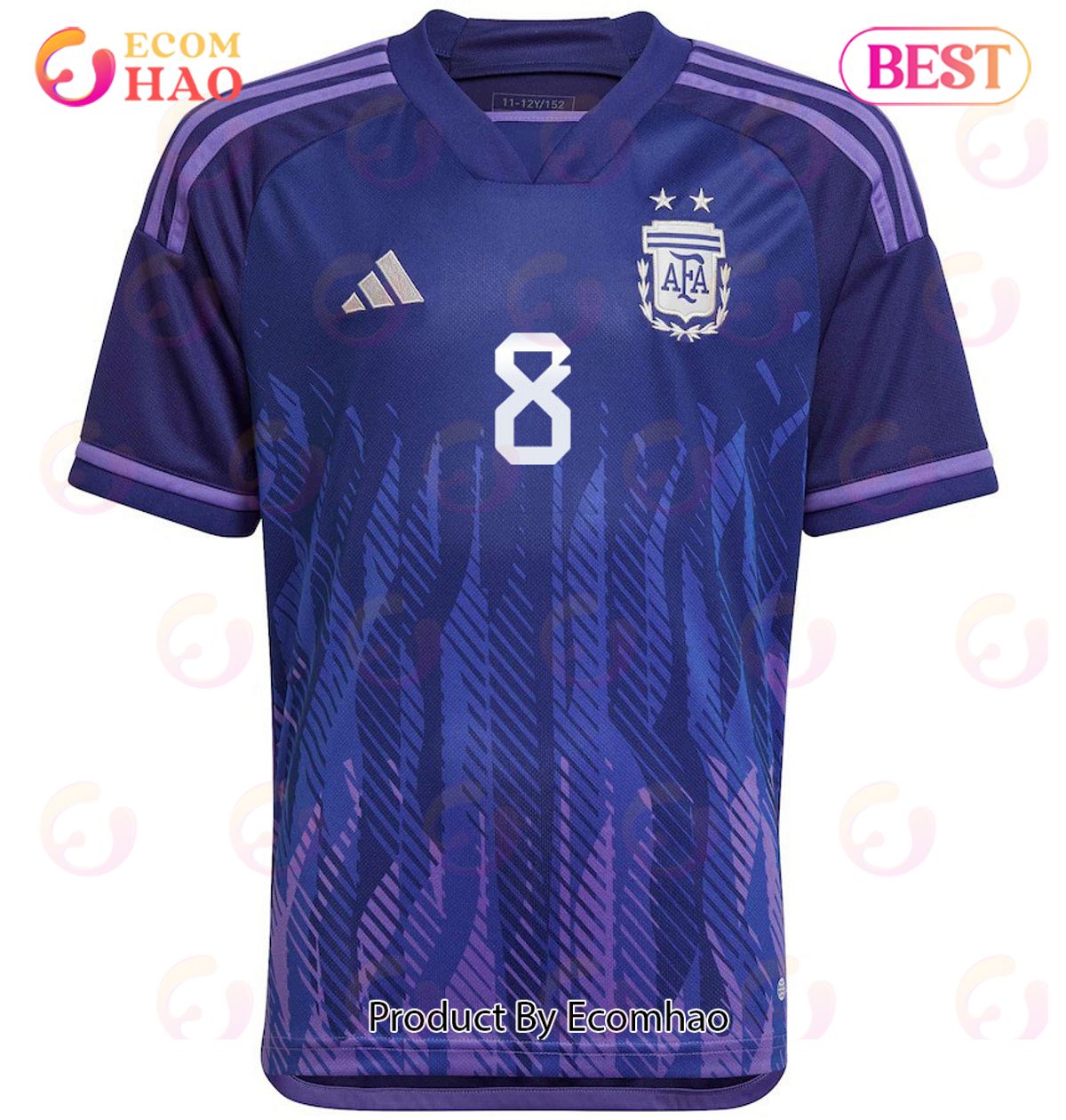 Argentina 2022 23 Qatar World Cup Marcos Acunaa #8 Away Youth Jersey Dark Blue, Light Purple