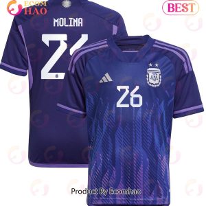 Argentina 2022 23 Qatar World Cup Nahuel Molina #26 Away Youth Jersey Dark Blue, Light Purple