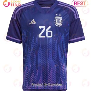 Argentina 2022 23 Qatar World Cup Nahuel Molina #26 Away Youth Jersey Dark Blue, Light Purple