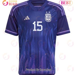 Argentina 2022 23 Qatar World Cup Nicolas Gonzalez #15 Away Youth Jersey Dark Blue, Light Purple