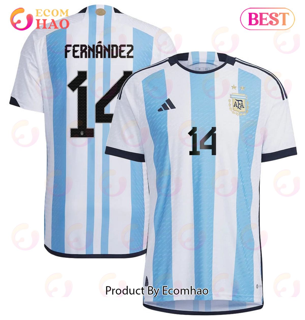 Enzo Fernandez Argentina Three Star 22/23 Home Jersey by adidas