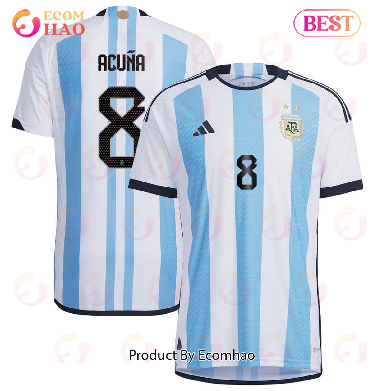 Argentina National Team 2022 23 Marcos Acuna #8 Home Men Jersey BlueWhite