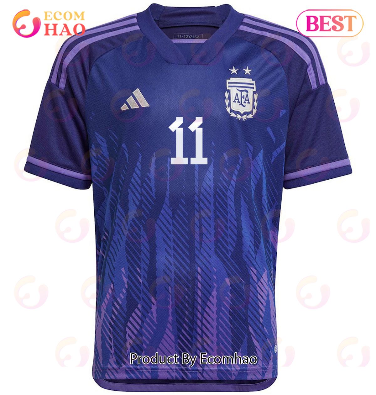 Argentina National Team 2022 23 Qatar World Cup AAngel Di Mariaa #11 Away Youth Jersey Dark Blue, Light Purple