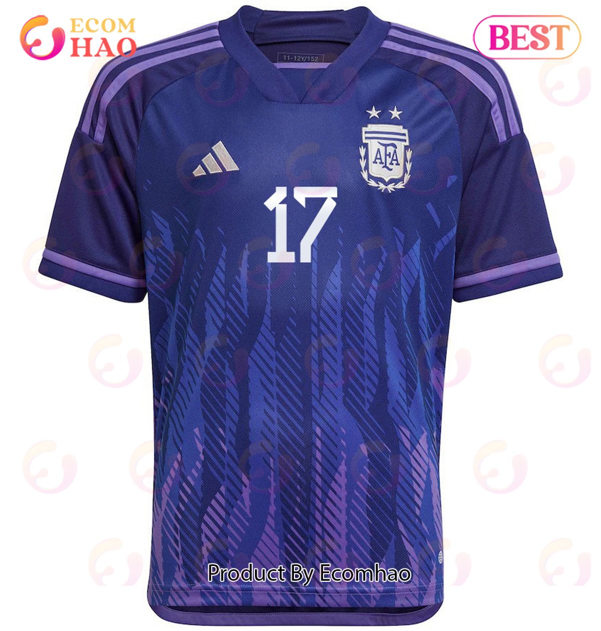 Argentina National Team 2022 23 Qatar World Cup Alejandro Gomez #17 Away Youth Jersey Dark Blue, Light Purple