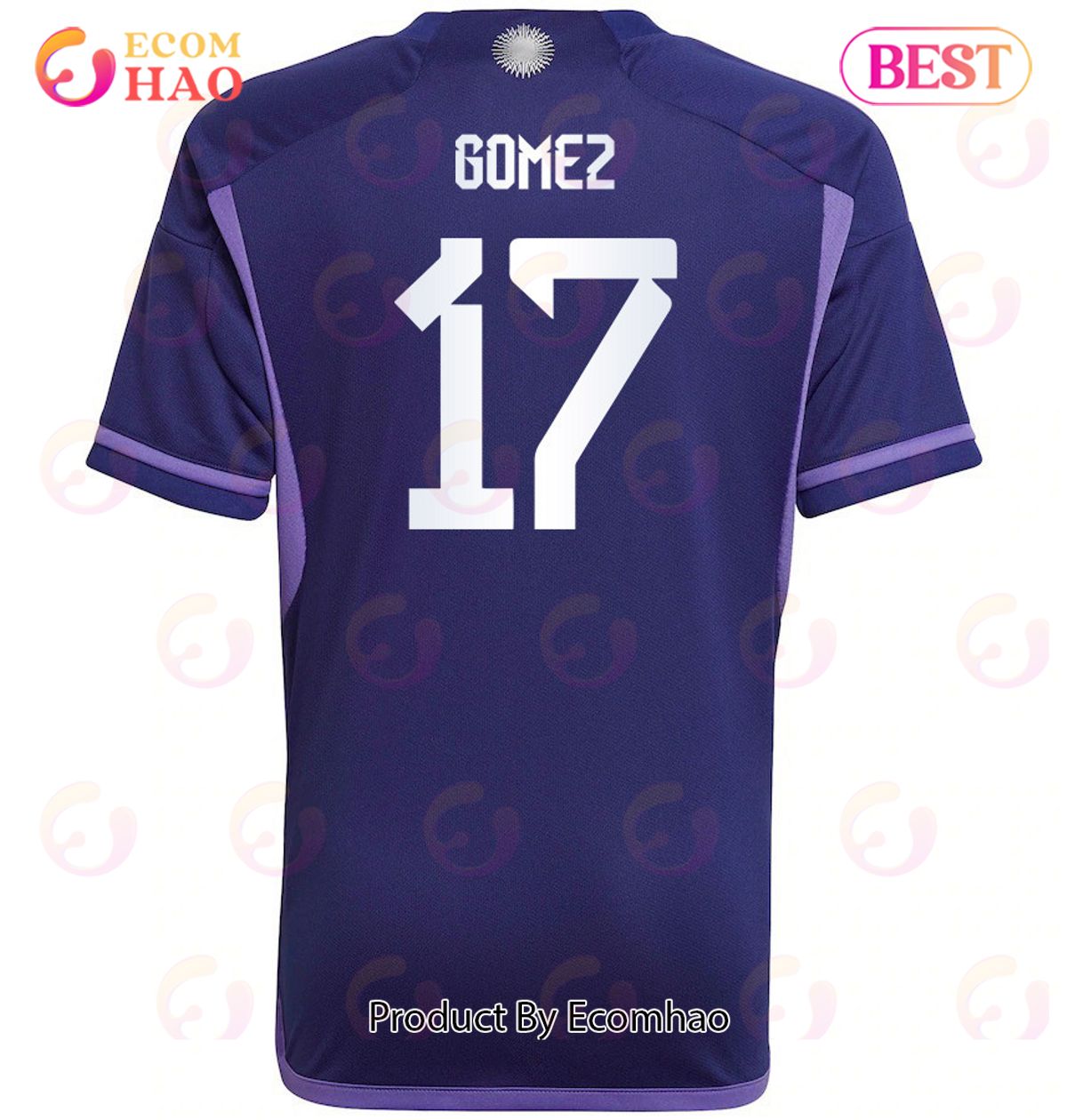 Argentina National Team 2022 23 Qatar World Cup Alejandro Gomez #17 Away Youth Jersey Dark Blue, Light Purple