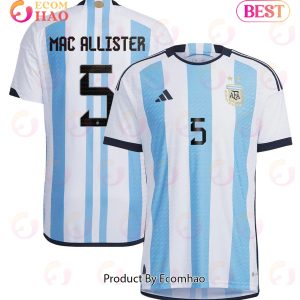 Argentina National Team 2022 23 Qatar World Cup Alexis Mac Allister #5 White Home Men Jersey New