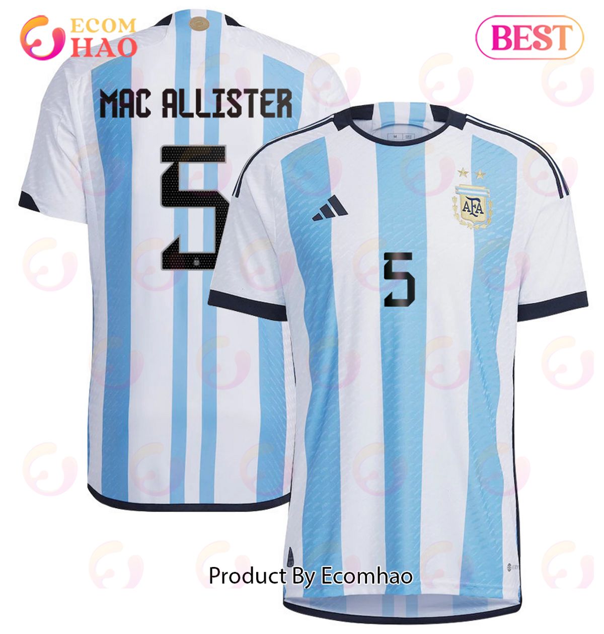 Argentina National Team 2022 23 Qatar World Cup Alexis Mac Allister #5 White Home Men Jersey New