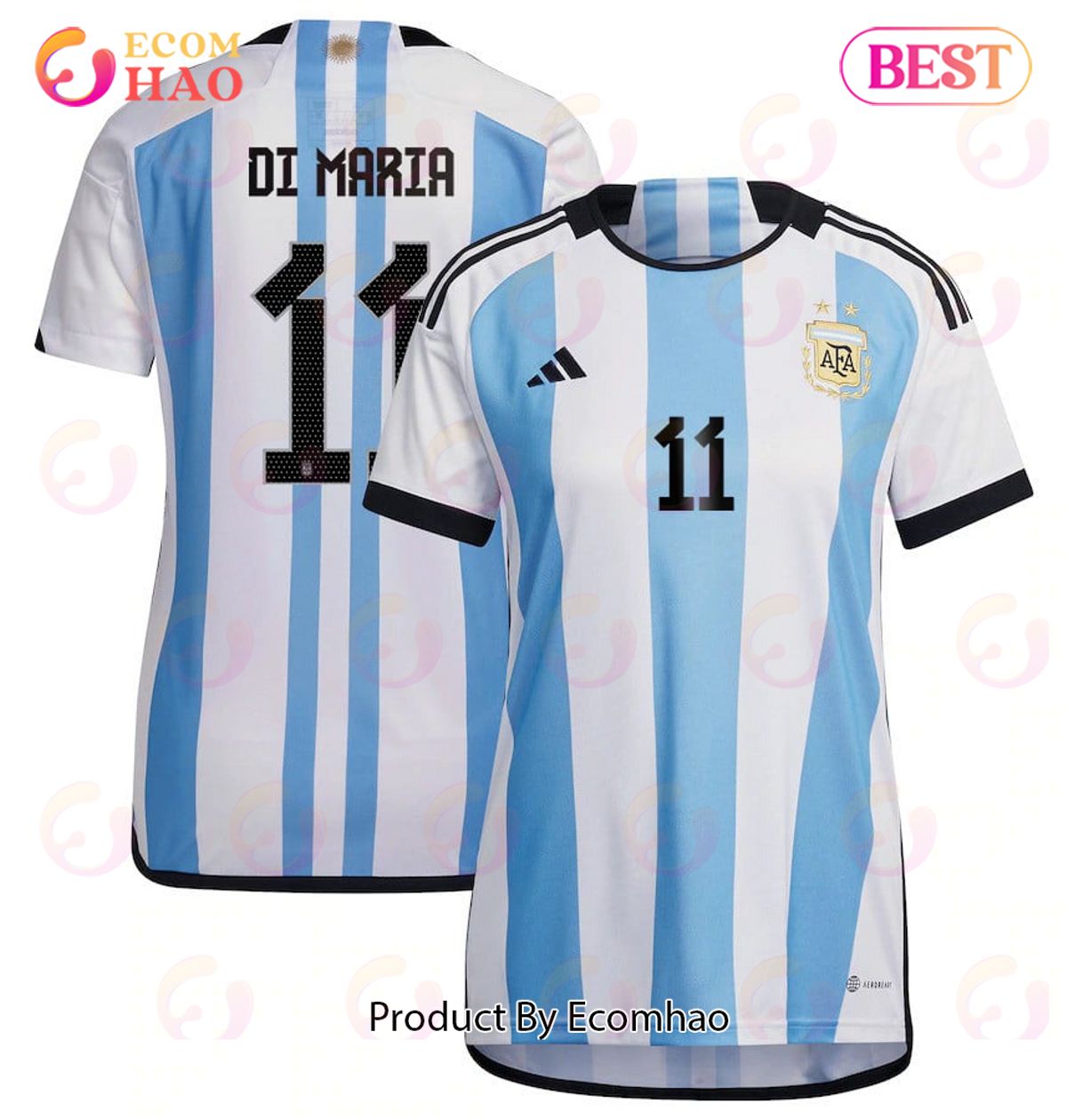 Argentina National Team 2022 23 Qatar World Cup Angel Di Maria #11 Home Women Jersey