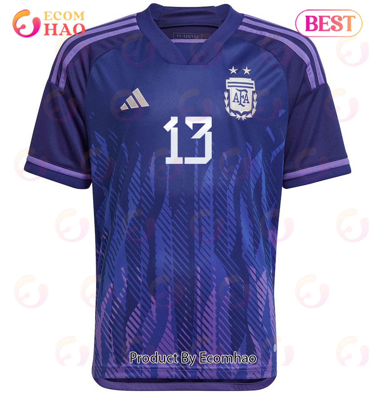 Argentina National Team 2022 23 Qatar World Cup Cristian Romero #13 Away Youth Jersey Dark Blue, Light Purple