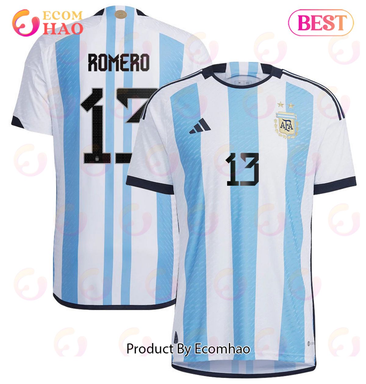 Argentina National Team 2022 23 Qatar World Cup Cristian Romero #13 White Home Men Jersey New