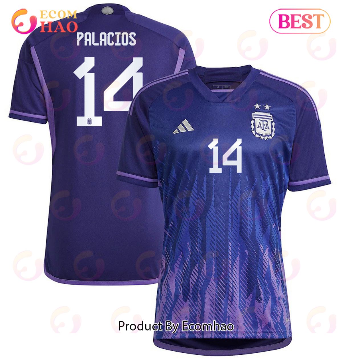 Argentina National Team 2022 23 Qatar World Cup Exequiel Palacios #14 Away Women Jersey Dark Blue, Light Purple