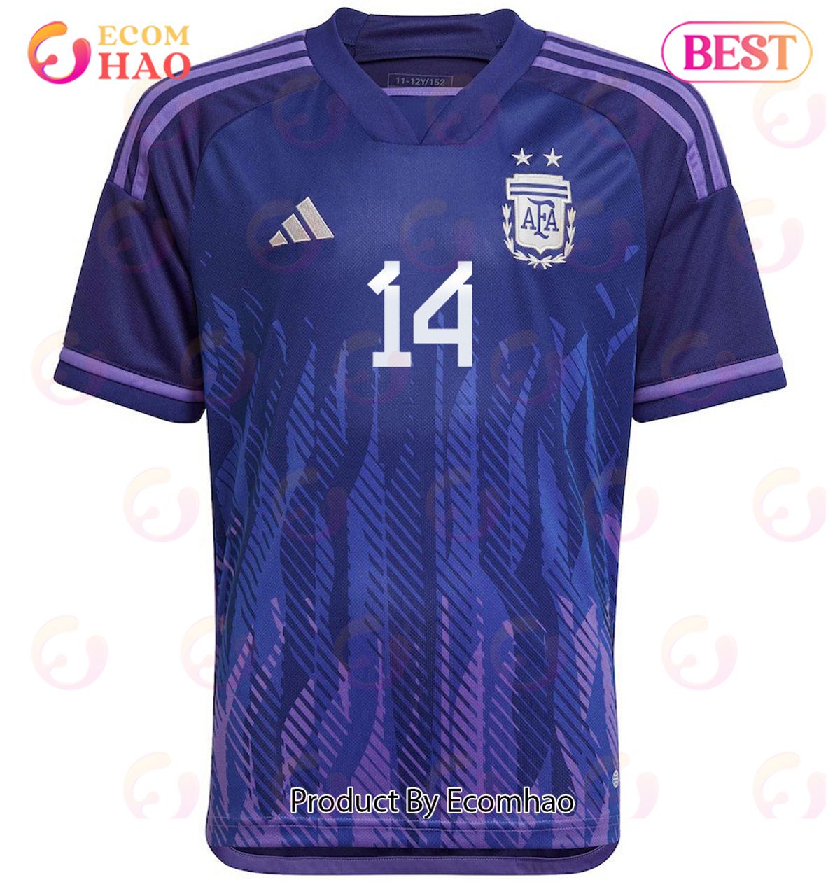 Argentina National Team 2022 23 Qatar World Cup Exequiel Palacios #14 Away Youth Jersey Dark Blue, Light Purple