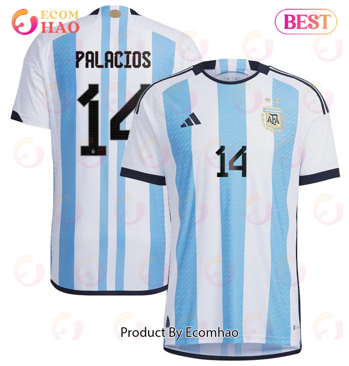 Argentina National Team 2022 23 Qatar World Cup Exequiel Palacios #14 White Home Men Jersey New