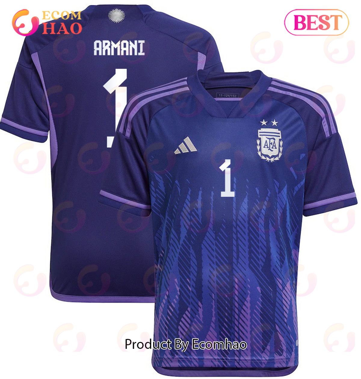 Argentina National Team 2022 23 Qatar World Cup Franco Armani #1 Away Youth Jersey Dark Blue, Light Purple