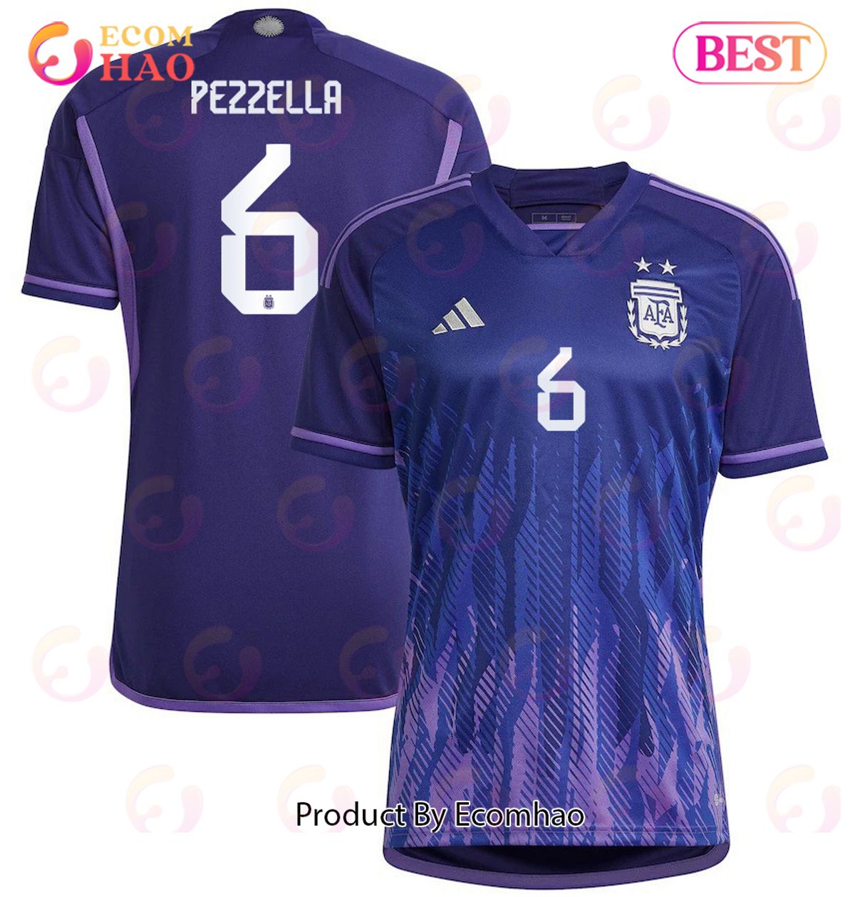 Argentina National Team 2022 23 Qatar World Cup German Pezzella #6 Away Women Jersey Dark Blue, Light Purple