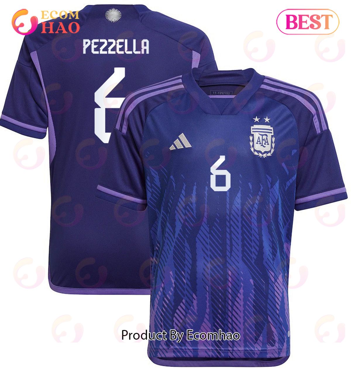 Argentina National Team 2022 23 Qatar World Cup German Pezzella #6 Away Youth Jersey Dark Blue, Light Purple