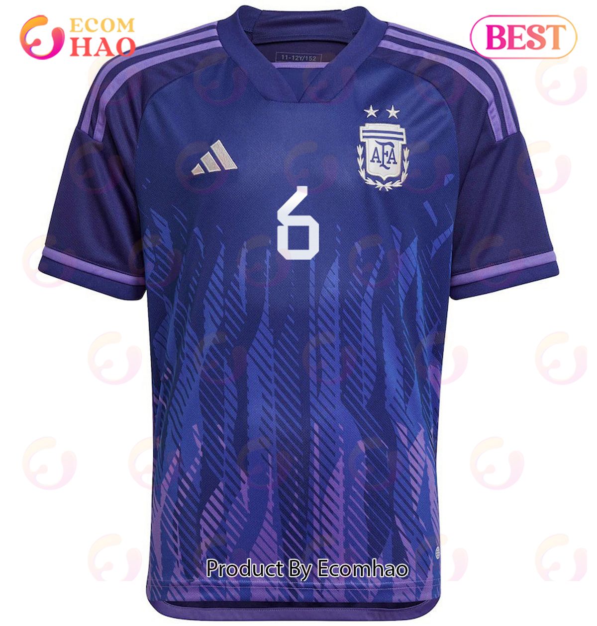 Argentina National Team 2022 23 Qatar World Cup German Pezzella #6 Away Youth Jersey Dark Blue, Light Purple