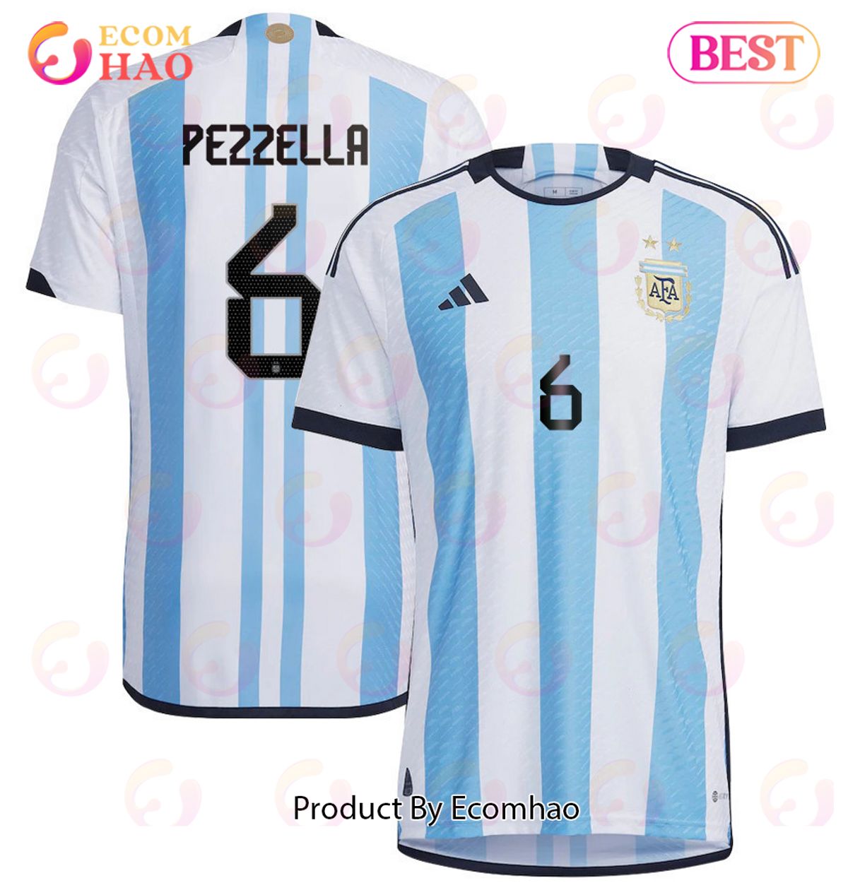 Argentina National Team 2022 23 Qatar World Cup German Pezzella #6 White Home Men Jersey New