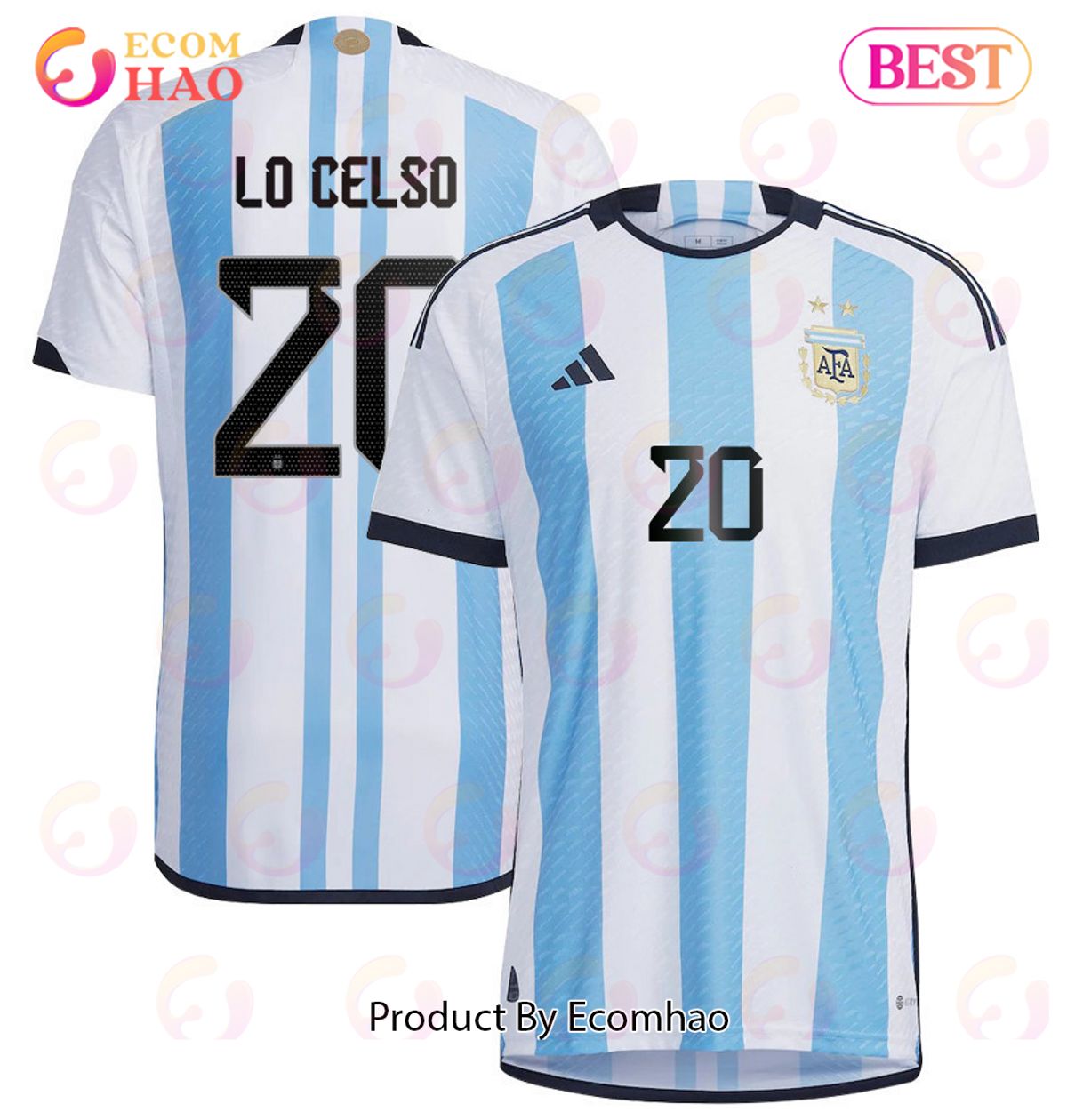 Argentina National Team 2022 23 Qatar World Cup Giovani Lo Celso #20 White Home Men Jersey New