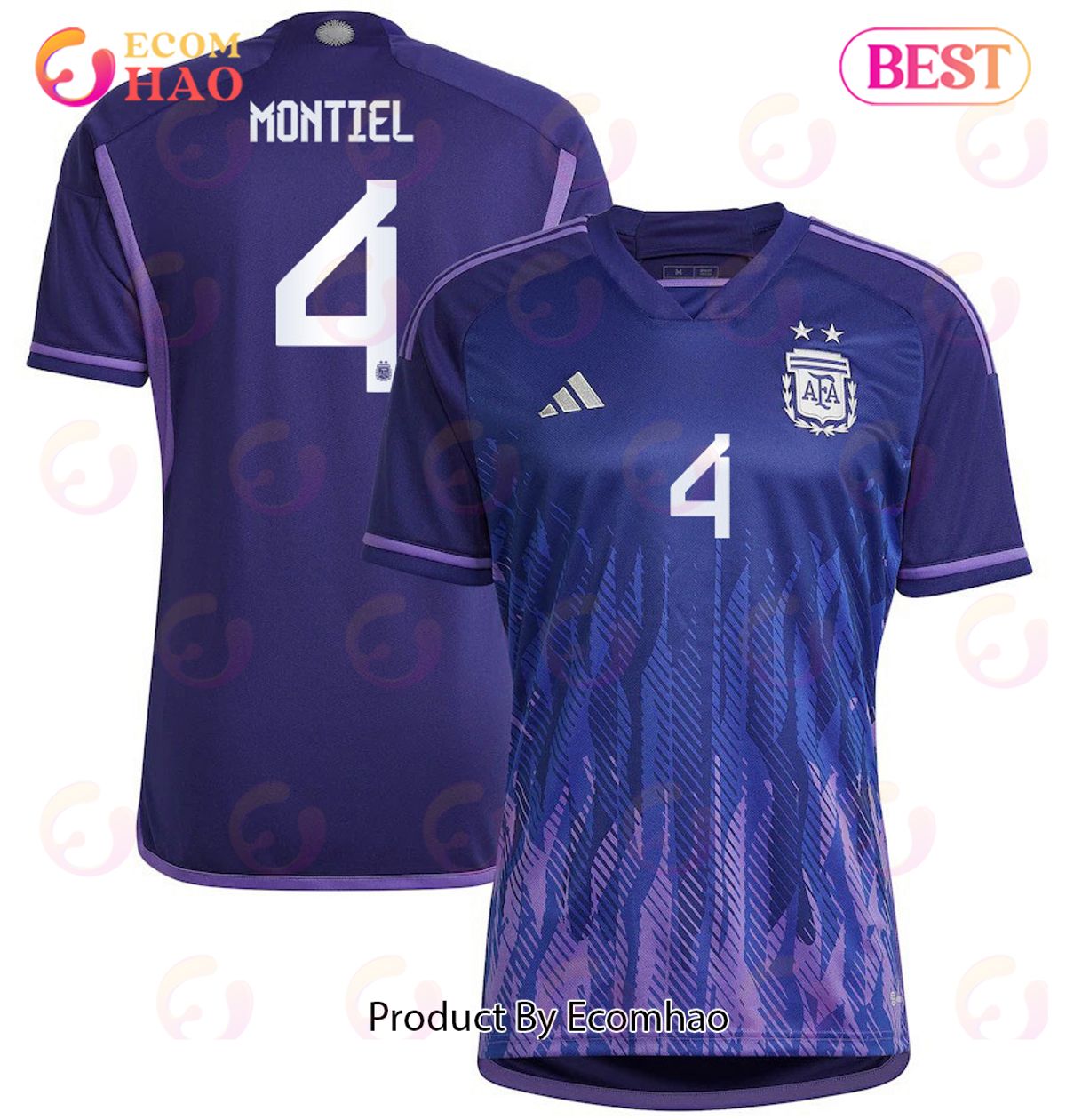 Argentina National Team 2022 23 Qatar World Cup Gonzalo Montiel #4 Away Women Jersey Dark Blue, Light Purple