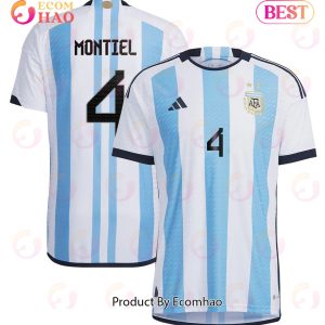Argentina National Team 2022 23 Qatar World Cup Gonzalo Montiel #4 White Home Men Jersey New Argentina National Team 2022 23 Qatar World Cup Gonzalo Montiel #4 White Home Men Jersey New