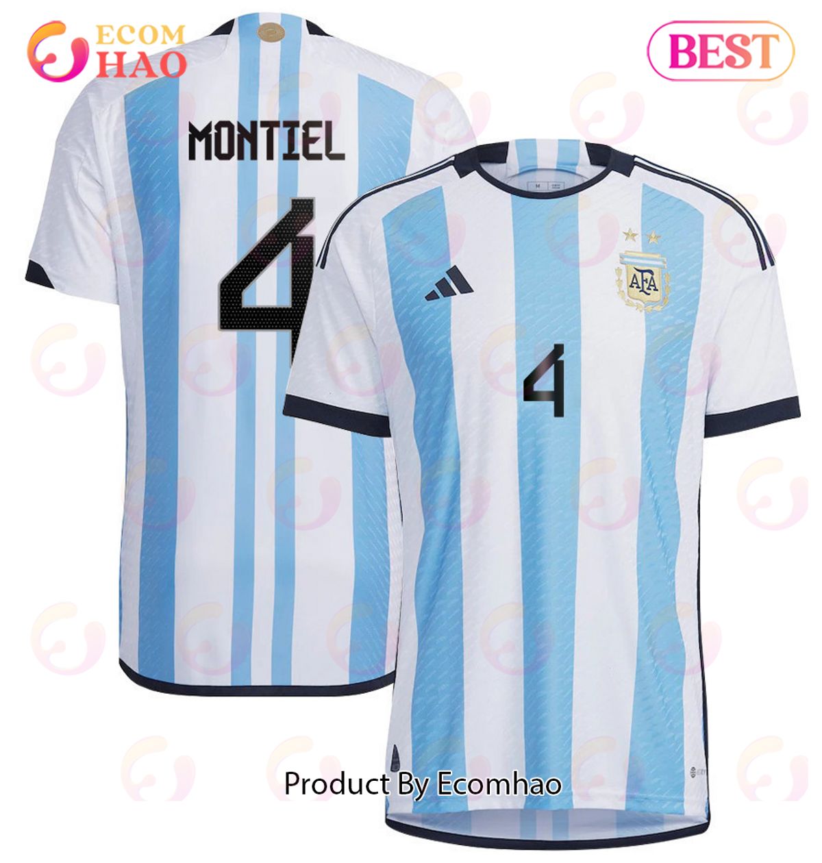 Argentina National Team 2022 23 Qatar World Cup Gonzalo Montiel #4 White Home Men Jersey New