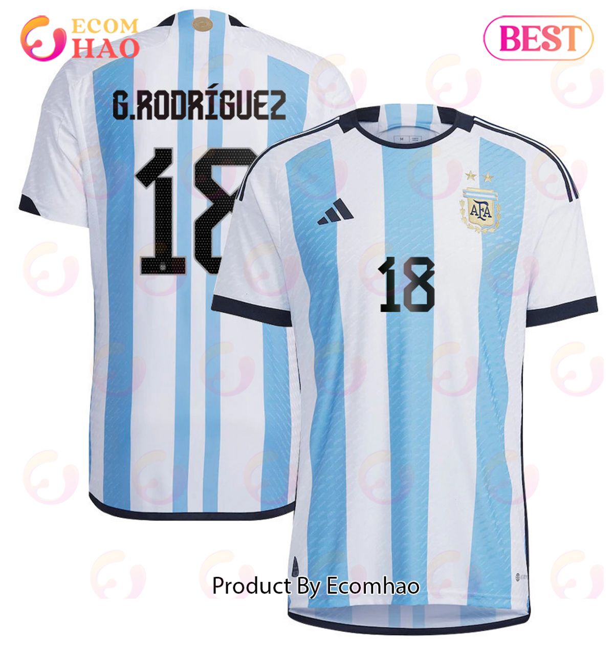 Argentina National Team 2022 23 Qatar World Cup Guido Rodriguez #18 White Home Men Jersey New