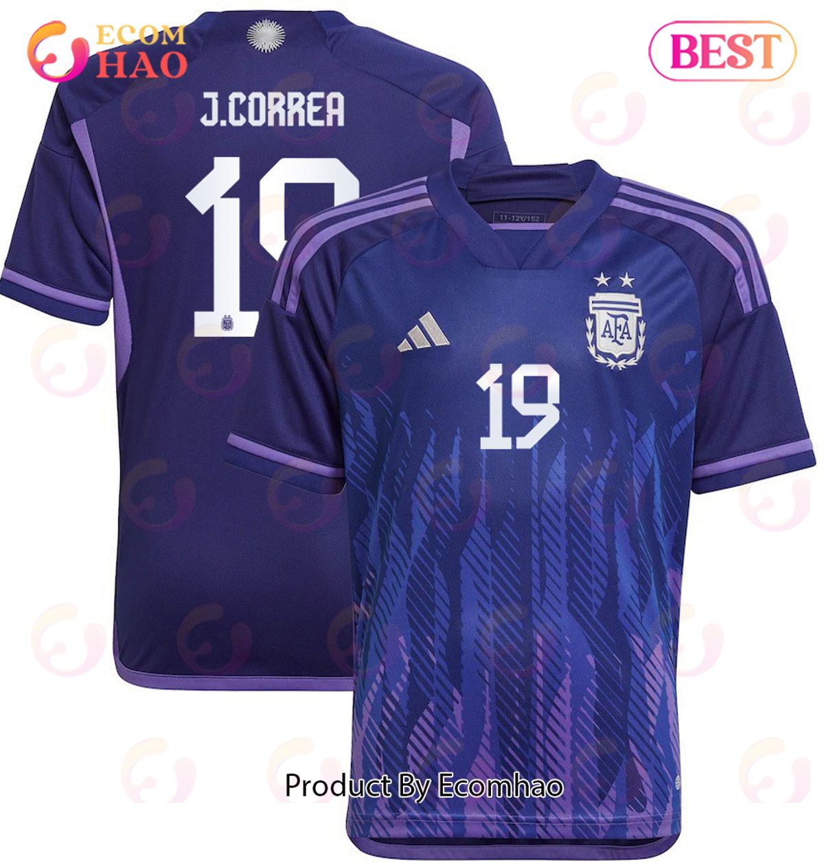Argentina National Team 2022 23 Qatar World Cup Joaquin Correa #19 Away Youth Jersey Dark Blue, Light Purple