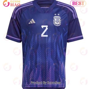 Argentina National Team 2022 23 Qatar World Cup Juan Foyth #2 Away Youth Jersey Dark Blue, Light Purple