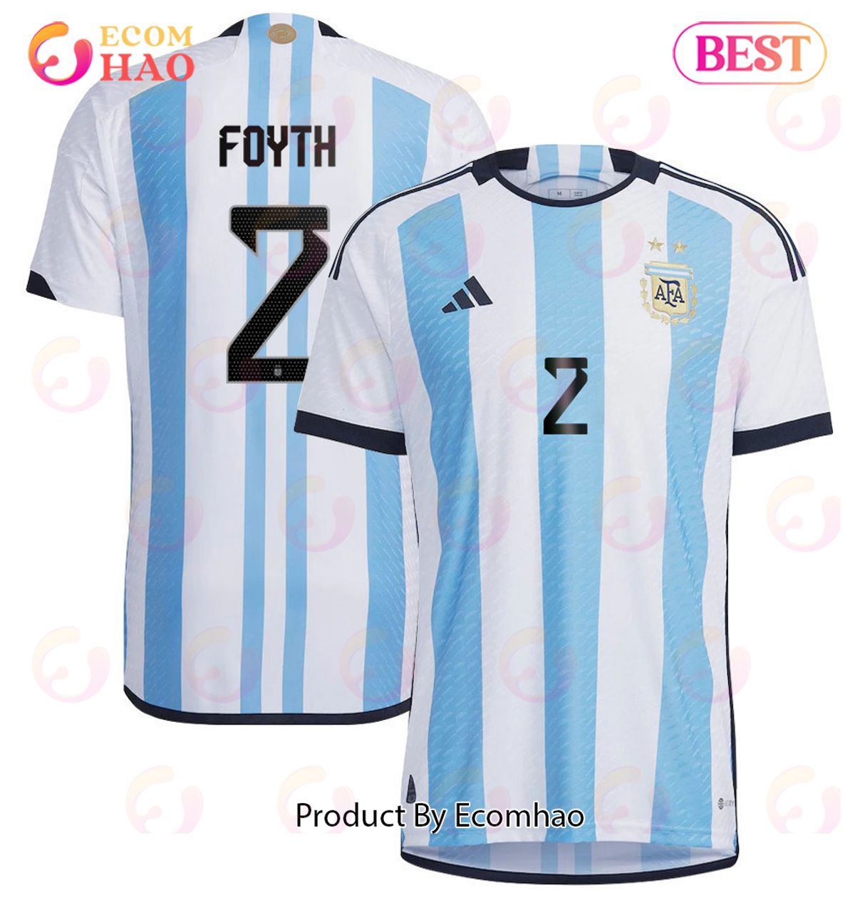 Argentina National Team 2022 23 Qatar World Cup Juan Foyth #2 White Home Men Jersey New