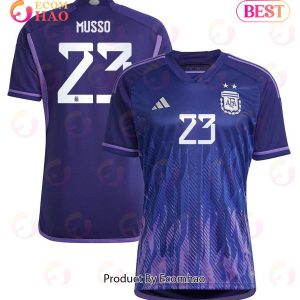 Argentina National Team 2022 23 Qatar World Cup Juan Musso #23 Away Women Jersey Dark Blue, Light Purple Argentina National Team 2022 23 Qatar World Cup Juan Musso #23 Away Women Jersey Dark Blue, Light Purple