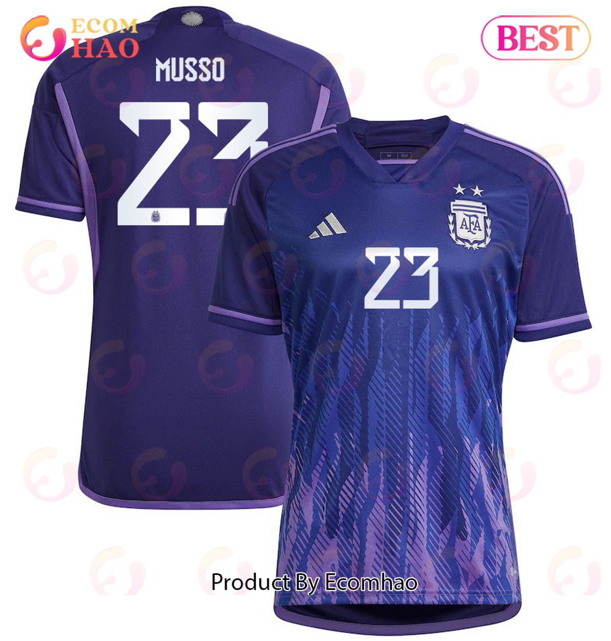 Argentina National Team 2022 23 Qatar World Cup Juan Musso #23 Away Women Jersey Dark Blue, Light Purple