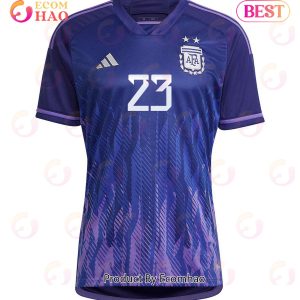 Argentina National Team 2022 23 Qatar World Cup Juan Musso #23 Away Women Jersey Dark Blue, Light Purple