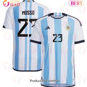 Argentina National Team 2022 23 Qatar World Cup Juan Musso #23 White Home Men Jersey New Argentina National Team 2022 23 Qatar World Cup Juan Musso #23 White Home Men Jersey New